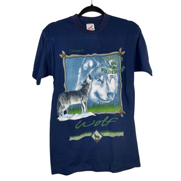 Vintage Wolf Shirt Oregon Untamed Wilderness Nature Graphic Tee - Picture 1 of 3